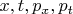 $x,t,p_x,p_t$