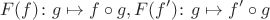 $$
F(f)\colon g \mapsto f \circ g,
F(f')\colon g \mapsto f' \circ g 
$$