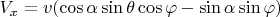 $V_x = v(\cos\alpha\sin\theta \cos\varphi - \sin\alpha \sin\varphi)$