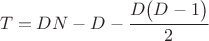 $$T=DN-D-\frac{D\bigl(D-1\bigr)}{2}$$