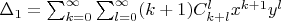 $\Delta_1=\sum^{\infty}_{k=0}\sum^{\infty}_{l=0}(k+1)C_{k+l}^lx^{k+1} y^l $