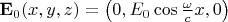 $\mathbf E_0(x,y,z)=\left(0, E_0 \cos\frac{\omega}{c} x, 0\right)$