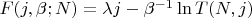 $F(j,\beta;N) = \lambda j - \beta^{-1} \ln T(N,j)$