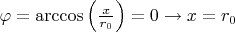 \varphi=\arccos\left(\frac{x}{r_0}\right)=0\rightarrow x=r_0