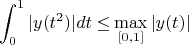 $$
\int_0^1 { |y(t^2)|dt \le} \mathop {\max }\limits_{\left[ {0,1} \right]} |y(t)|
$$