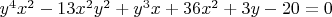 $y^4x^2-13x^2y^2+y^3x+36x^2+3y-20=0$