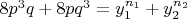 $\[8p^3 q + 8pq^3 = y_1^{n_1 } + y_2^{n_2 } \]$
