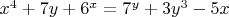 $x^4+7y+6^x=7^y+3y^3-5x$