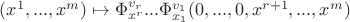 $(x^1,...,x^m)\mapsto \Phi^{v_r}_{x^r}...\Phi^{v_1}_{x_1}(0,...,0,x^{r+1},...,x^m)$