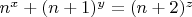 $n\sp{x}+(n+1)\sp{y}=(n+2)\sp{z}$