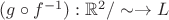 $(g\circ f^{-1}): \mathbb R^2/\sim\to L$