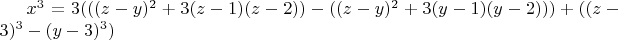 $x^3=3(((z-y)^2+3(z-1)(z-2))-((z-y)^2+3(y-1)(y-2)))+((z-3)^3-(y-3)^3)$