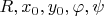 $R, x_0, y_0, \varphi, \psi$