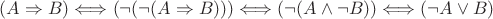$ (A \Rightarrow B) \Longleftrightarrow (\neg (\neg(A \Rightarrow B))) \Longleftrightarrow (\neg (A \wedge \neg B)) \Longleftrightarrow (\neg A \vee B) $
