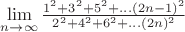 $\lim\limits_{n\to \infty}{\frac{1^2+3^2+5^2+...(2n-1)^2}{2^2+4^2+6^2+...(2n)^2}$