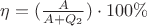 $\eta=(\frac{A}{A+Q_2})\cdot 100\%$