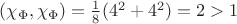 $(\chi_\Phi, \chi_\Phi)=\frac{1}{8}(4^2+4^2)=2>1$