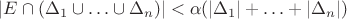 $|E\cap (\Delta_1\cup\ldots\cup\Delta_n)|<\alpha(|\Delta_1|+\ldots+|\Delta_n|)$ $|E\cap (\Delta_1\cup\ldots\cup\Delta_n)|<\alpha(|\Delta_1|+\ldots+|\Delta_n|)$