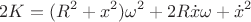 $$2K=(R^2+x^2)\omega^2+2R\dot x\omega+\dot x^2$$