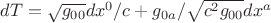 $dT=\sqrt{g_{00}}dx^0/c+g_{0a}/\sqrt{c^2g_{00}}dx^a$