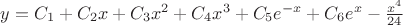 $y=C_1+C_2x+C_3x^2+C_4x^3+C_5e^{-x}+C_6e^x-\frac{x^4}{24}$