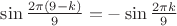 $\sin\frac{2\pi(9-k)}9=-\sin\frac{2\pi k}9$