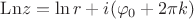 $\mathrm{Ln}z=\ln r+i(\varphi_0+2\pi k)$