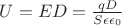 $U=ED=\frac{qD}{S\epsilon\epsilon_0}$
