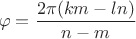 $$\varphi=\dfrac{2\pi(km-ln)}{n-m}$$