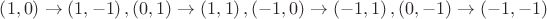 $\left( {1,0} \right) \to \left( {1, - 1} \right),\left( {0,1} \right) \to \left( {1,1} \right),\left( { - 1,0} \right) \to \left( { - 1,1} \right),\left( {0, - 1} \right) \to \left( { - 1, - 1} \right)$