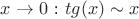 $x  \to 0$ : $tg(x)\sim x$