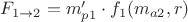 $F_{1\to2} = m'_{p1}\cdot f_1(m_{a2},r)$