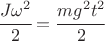 $ \cfrac{J \omega^2}{2}=\cfrac{mg^2 t^2}{2} $