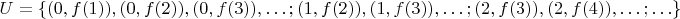 $$
U = \{ (0,f(1)), (0, f(2)), (0, f(3)), \ldots; (1, f(2)), (1, f(3)), \ldots; (2, f(3)), (2, f(4)), \ldots; \ldots \}
$$