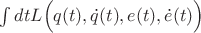 $\int dt L\Bigl(q(t),\dot{q}(t),e(t),\dot{e}(t)\Bigr)$