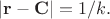 $|\bold{r}-\bold{C}|=1/k.$