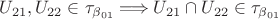 $U_{21},U_{22} \in \tau_{\beta_{01}} \Longrightarrow U_{21} \cap U_{22} \in \tau_{\beta_{01}}$