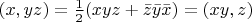 $(x,yz) = \frac 12 (xyz + \bar z \bar y \bar x) = (xy,z)$