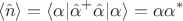 $$\langle \hat n \rangle =\langle \alpha| \hat \alpha ^{+}\hat \alpha|\alpha\rangle=\alpha\alpha^{*}$$