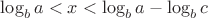 $\log_b a< x < \log_b a - \log_b c$