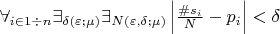 $\forall_{i\in 1 \div n}\exists_{\delta(\varepsilon;\mu)}\exists_{N(\varepsilon,\delta;\mu)}\left|\frac{\# s_i}{N}-p_i\right|<\delta$