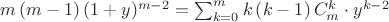 $ m \left( m - 1 \right) (1+y)^{m - 2} = \sum_{k=0}^{m}k \left( k - 1 \right) C_m^k \cdot y^{k - 2} $
