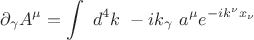 $$\partial_\gamma A^\mu =\int ~ d^4 k ~ -i k_\gamma ~ a^\mu e^{-i k^\nu x_\nu}  $$