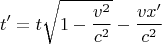 $$t'=t\sqrt{1-\frac{v^2}{c^2}}-\frac{vx'}{c^2}$$