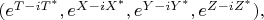 $(e^{T-iT^*}, e^{X-iX^*}, e^{Y-iY^*}, e^{Z-iZ^*}),$