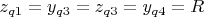 ${z_{q1}} = {y_{q3}} = {z_{q3}} = {y_{q4}} = R$