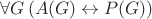 $\forall G\left(A(G)\leftrightarrow P(G)\right)$