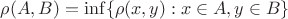 $\rho(A,B)=\inf\{\rho(x,y):x\in A,y\in B\}$
