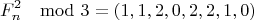 $$F_n^2 \mod 3=(1,1,2,0,2,2,1,0)$$
