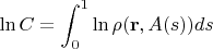 $$\ln C=\int_0^1\ln\rho(\mathbf{r},A(s))ds$$